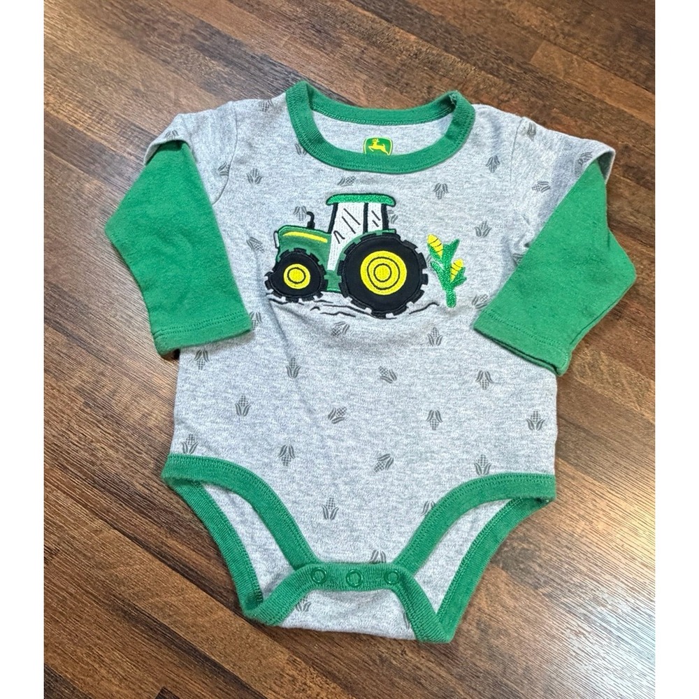 Baby John Deere one piece shirt size 3/6 months. Tractor, corn farming buddy